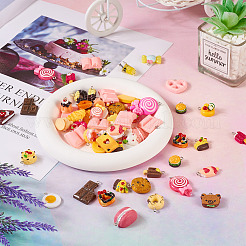不透明樹脂ペンダント  プラチナメッキ鉄ループ付き  模造食品  ケーキとドーナツとパン  混合図形  ミックスカラー  16~27.5x12.5~27x4.5~12mm  穴：1.5mm  100個/箱&nbsp;RESI-TA0001-72