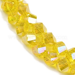 電気メッキ透明ガラスビーズ連売り  ねじれた  多面カット  ABカラーメッキ  きいろ  7.5x8x8mm  穴：1.4mm  約68~71個/連  20.87''（53センチメートル）&nbsp;EGLA-B011-02A-AB02
