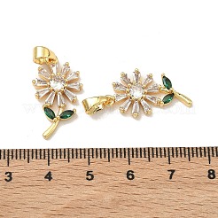 真鍮製マイクロパヴェキュービックジルコニアペンダント  花のチャーム  18KGP本金メッキ  23x13x3.5mm  穴：6x3mm&nbsp;KK-H265-10B-G