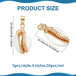 20Pcs 4 Styles Plated Cowrie Shell Pendants&nbsp;PALLOY-PH01772