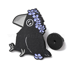 花とカラスのエナメルピン  バックパック用合金ラペルピンバック  ブラック  32x28mm&nbsp;JEWB-A038-07D-EB