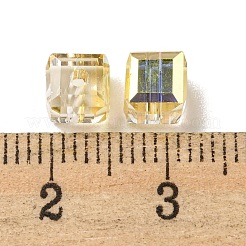 電気メッキガラスビーズ  多面カット  キューブ  ゴールド  5.5x5.5x5.5mm  穴：1.5mm  100個/袋&nbsp;EGLA-Z004-04B-04