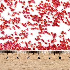 透明色レインボーガラスシードビーズ  シリンダー  ファイヤーブリック  1.6x1.3mm  穴：0.8mm  約60000個/ポンド&nbsp;SEED-H003-12F