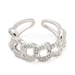 Curb Chains Shape Brass Open Cuff Rings with Cubic Zirconia&nbsp;RJEW-Q781-04P