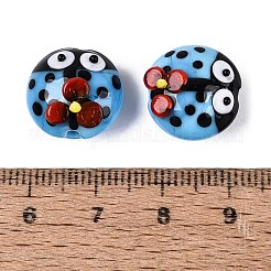 手作りのでこぼこランプワークビーズ  花柄の甲虫  ディープスカイブルー  14.5x9~11mm  穴：1~1.4mm&nbsp;LAMP-Q039-15H