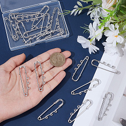 スチール製の頑丈な安全ピンブローチピン20個  ステンレス鋼色  50x15x7mm  穴：1.8mm  3のループ&nbsp;DIY-SC0033-20
