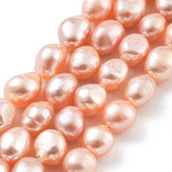 天然養殖淡水パールビーズ連売り  研磨両側  グレード aa++  サンゴ  7~8mm  穴：0.6mm  約20~22個/連  7.28''（18.5センチメートル）&nbsp;PEAR-P062-28G