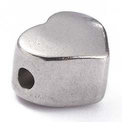 変色しない304ステンレススチールビーズ  ハート  ステンレス鋼色  8.5x10.5x6.5mm  穴：1.8mm&nbsp;STAS-O140-01P