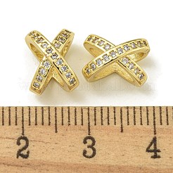 レターxラックメッキ真鍮マイクロパヴェキュービックジルコニアヨーロピアンビーズ  大穴ビーズ  長持ちメッキ  鉛フリー＆カドミウムフリー  18KGP本金メッキ  10.5x7.5x6.5mm  穴：4mm&nbsp;KK-K386-15G-01