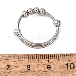 304ステンレススチールカフオープンリング  201個のステンレススチールビーズ付き  ステンレス鋼色  6mm  内径：18mm&nbsp;SA-CBA8B85-12P