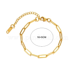 304ステンレススチール製ペーパークリップブレスレット  女性用調節可能なブレスレットジュエリー  ゴールドカラー  6-1/4インチ（16cm）&nbsp;PW-WGB3E23-01