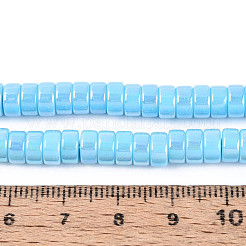 ABカラーメッキ不透明ガラスビーズ連売り  フラットラウンド  ライトスカイブルー  6~6.5x3mm  穴：1~1.2mm  約111~119個/連  14.17~15.16''（36~38.5センチメートル）&nbsp;LS-GLAA-T026-3x6mm-P06