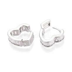 Brass Micro Pave Clear Cubic Zirconia Heart Hoop Earrings&nbsp;EJEW-T048-27P