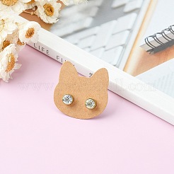 猫の形のクラフト紙イヤリングカード50個。  ブランクイヤースタッドカード  ジュエリーディスプレイカード  50個のoppセロハンバッグ付き  バリーウッド  カード：3.5x3.5x0.05センチメートル  穴：2mm&nbsp;CDIS-CJ0001-02