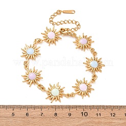 女性用304ステンレススチールエナメルリンクチェーンブレスレット  太陽  ゴールドカラー  カラフル  7.01インチ（17.8cm）&nbsp;BJEW-T027-02G