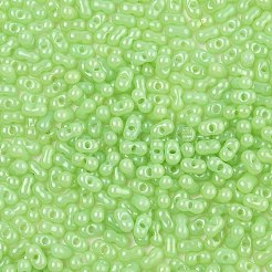 焼付塗装ガラスシードビーズ  ピーナッツ  緑黄  6x3.5x3mm  穴：1mm  約4500個/ポンド&nbsp;SEED-L011-09A-18