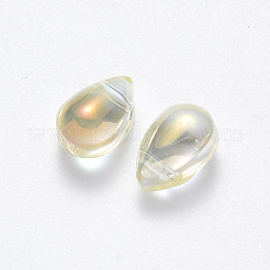 透明スプレー塗装ガラスチャーム  ABカラーメッキ  ティアドロップ  シャンパンイエロー  9x6x6mm  穴：1mm&nbsp;X-GLAA-R211-03-D03