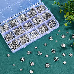 756 個 12 スタイルのアイロンビーズキャップ  花  プラチナ  5~14x1~6mm  穴：1~1.5mm  63個/スタイル&nbsp;IFIN-ME0001-05
