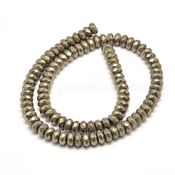 多面カットロンデル天然キャルコパイライトビーズ連売り  4x3mm  穴：1mm  約135個/連  15.7インチ&nbsp;G-I126-11-4x3mm