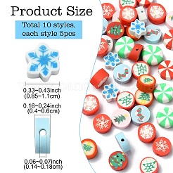 50個10スタイルのクリスマステーマ手作りポリマークレイビーズ  混合図形  8.5~11x9~11x4~6mm  穴：1.4~1.8mm  5個/スタイル&nbsp;CLAY-YW0002-02