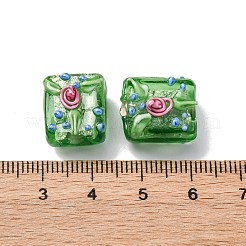 手作りランプワークビーズ  花の長方形  グリーン  14.5x12.5x8.5mm  穴：2.5mm&nbsp;LAMP-K042-04
