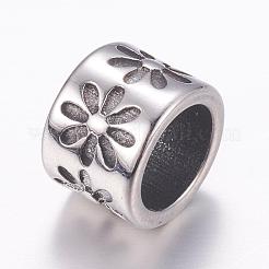304ステンレススチールビーズ  花を持つ列  アンティークシルバー  11x8.5mm  穴：8mm&nbsp;STAS-P173-016AS