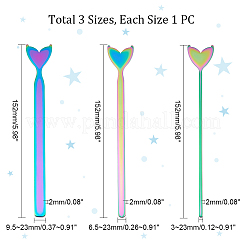 3個 3スタイル ステンレススチール フィッシュテールバングル ブランクストリップ  DIYカフブレスレット作りに  金属スタンピングおよび彫刻ブランク  虹色  15.2x0.3~2.3x0.2cm  1個/スタイル&nbsp;FIND-UN0001-96MC