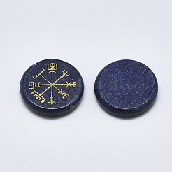 天然石ラピスラズリカボション  北欧異教の模様を持つフラットラウンド  染め  25x5.5mm&nbsp;G-T122-39C