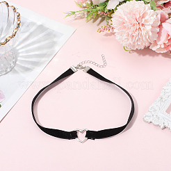 Alloy Heart Link Black Velvet Choker Necklaces&nbsp;NJEW-WH20002-11D
