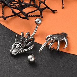 Skull Devil Hand 316 Surgical Stainless Steel Belly Button Rings&nbsp;EJEW-G416-12AS