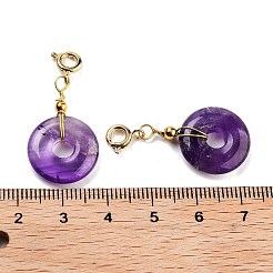 天然アメジストドーナツペンダント装飾  真鍮留め金チャーム装飾品  33~34mm&nbsp;G-P537-04G-01