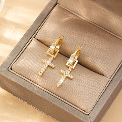 Brass Micro Pave Cubic Zirconia Hoop Dangle Earrings&nbsp;WGB4EB7-01