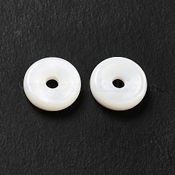 天然淡水シェルビーズ  ドーナツ/円盤  ホワイト  8x2.5mm  穴：1.5mm&nbsp;SHEL-G014-02A