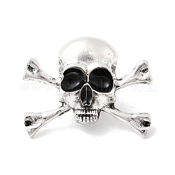 ハロウィン用の合金製ラペルピン（バックパック用）  頭蓋骨と骨  アンティークシルバー  24.5x31.5mm&nbsp;JEWB-C051-01A-AS