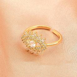 Brass Micro Pave Cubic Zirconia Cuff Rings for Women&nbsp;RJEW-Z113-45G