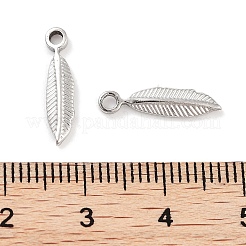 変色しない304ステンレススチールペンダント  フェザーチャーム  ステンレス鋼色  15.5x4x2mm  穴：1.6mm&nbsp;LS-STAS-P364-18P