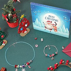 クリスマステーマ DIY ヨーロッパブレスレットネックレス作成キット  アクリル & 合金 & エナメル ヨーロピアン ビーズ & ダングル チャームを含む  ブレスレット作り  ネックレス作り  ミックスカラー  24個/箱&nbsp;DIY-WH0308-346
