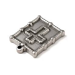 304ステンレスペンダント  十字模様のチャーム付き長方形  アンティークシルバー  21x15x3mm  穴：1.2mm&nbsp;STAS-G278-38AS