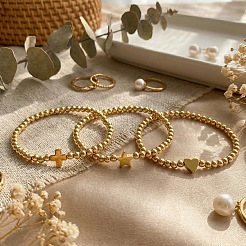 3Pcs Minimalist Brass Beads Stretch Bracelets Set for Women&nbsp;ZD2300-5