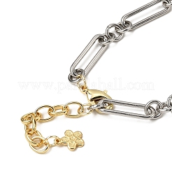 Two Tone Brass Rind and Rectangle Link Chain Necklaces&nbsp;KK-C251-33GP