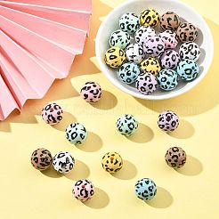 28色プリント不透明アクリルビーズ7個  ヒョウ柄のラウンド  ミックスカラー  15.5mm  穴：2mm  4個/カラー&nbsp;OACR-FS0002-46