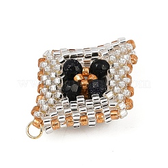Faceted Round Synthetic Blue Goldstone & Handmade Glass Seed Beaded  Pendants&nbsp;PALLOY-MZ00757-01
