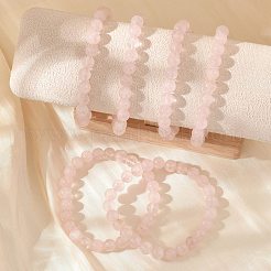 天然石ローズクォーツストレッチブレスレット  ラウンド  内径：2-1/8インチ（5.3cm）  25個/連&nbsp;G-N0272-01