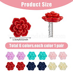 6 Pairs 6 Colors 3D Flower Polymer Clay Stud Earrings with 304 Stainless Steel Pins&nbsp;EJEW-FI0003-13