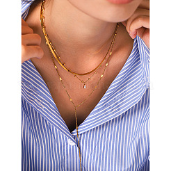 304 Stainless Steel Pave Clear Cubic Zirconia Teardrop Long Tassel Pendant 3 Layer Chain Necklaces for Women&nbsp;WGE5E69-01