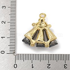 ラックメッキ合金ガラスペンダント  ラインストーン付き  鉛フリー＆カドミウムフリー  ファン  ゴールドカラー  ブラック  23x22x6.5mm  穴：2.3mm&nbsp;FIND-M033-09A-02