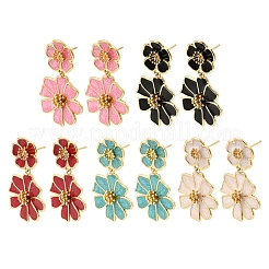 Flower Brass Dangle Stud Earrings&nbsp;EJEW-D352-05G