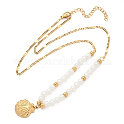 304 Stainless Steel Sea Animal Pendant Plastic Imitation Pearl Beaded Necklaces for Women&nbsp;NJEW-U048-02B-G
