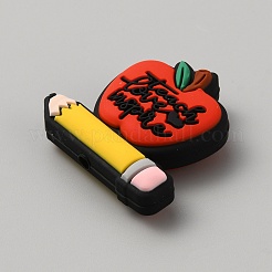 アップル＆ペンシル食品グレードの環境に優しいシリコーン焦点ビーズ  レッド  27.5x30x9mm  穴：3.5mm&nbsp;SIL-WH0018-15