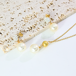 Round Plastic Imitation Pearl Earrings & Pendant Necklaces Sets for Women&nbsp;SY8055